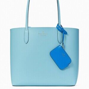 New Kate Spade Ava Reversible Tote with Pouch Double Faced Leather Fountain Blue